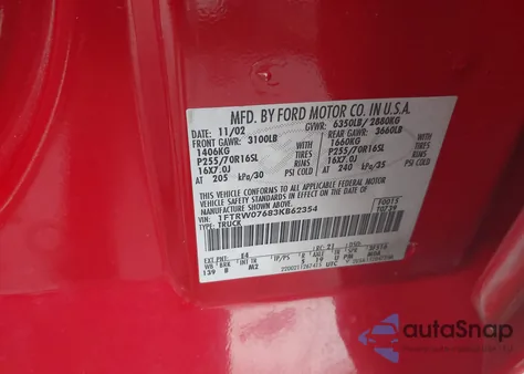 2003 Ford F-150 Lariat/Xlt from USA, damaged, VIN 1FTRW07683KB62354